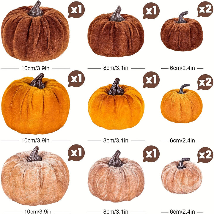 Lisslune | Autumn Decoration Pumpkin Set – 12 Pieces Artificial Pumpkins with Velvet Finish