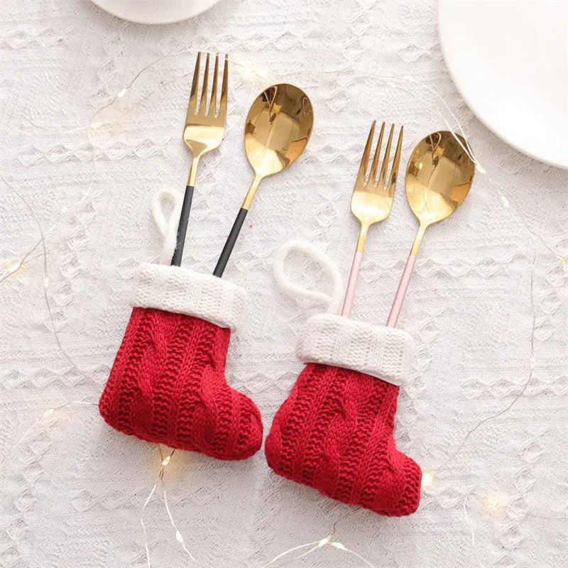 Lisslune | Charming Knitted Mini Christmas Socks – Red & Green Hanging Stockings for Festive Home, Party, & Table Décor
