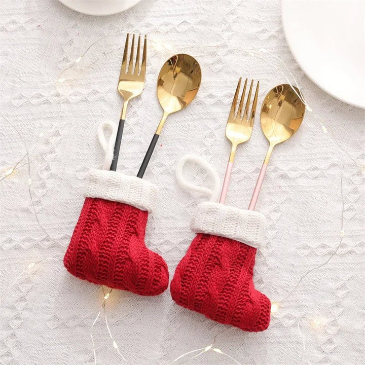 Lisslune | Charming Knitted Mini Christmas Socks – Red & Green Hanging Stockings for Festive Home, Party, & Table Décor