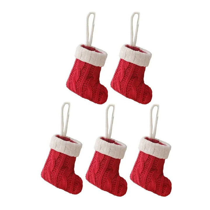 Lisslune | Charming Knitted Mini Christmas Socks – Red & Green Hanging Stockings for Festive Home, Party, & Table Décor