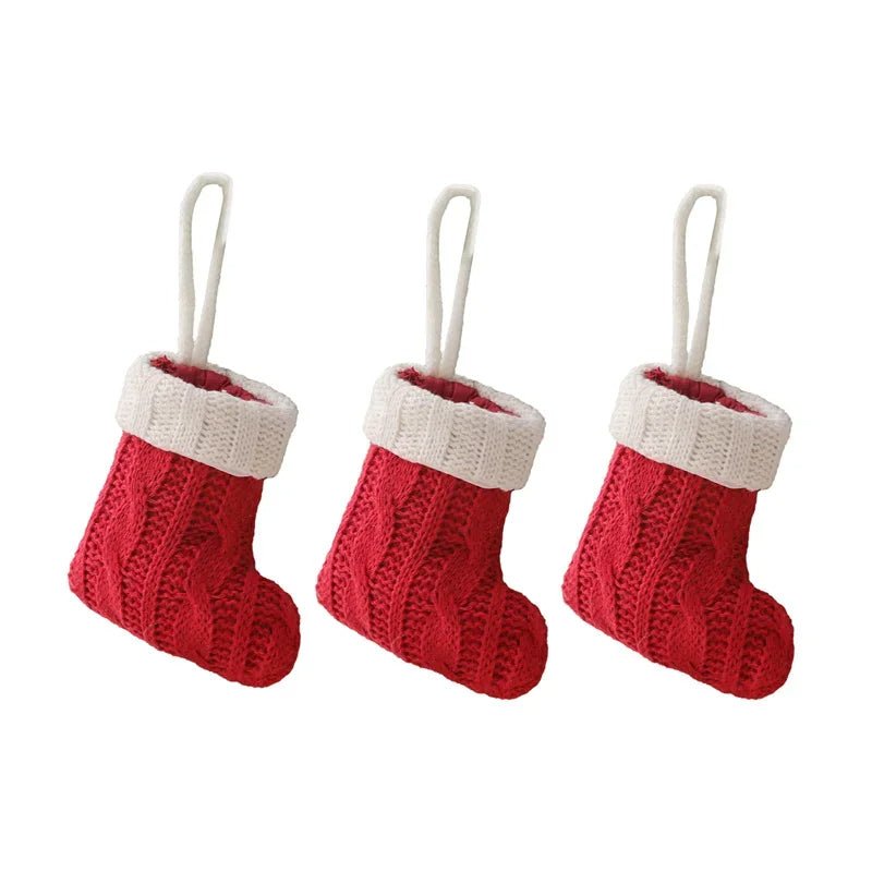 Lisslune | Charming Knitted Mini Christmas Socks – Red & Green Hanging Stockings for Festive Home, Party, & Table Décor