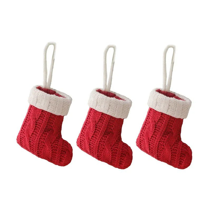 Lisslune | Charming Knitted Mini Christmas Socks – Red & Green Hanging Stockings for Festive Home, Party, & Table Décor