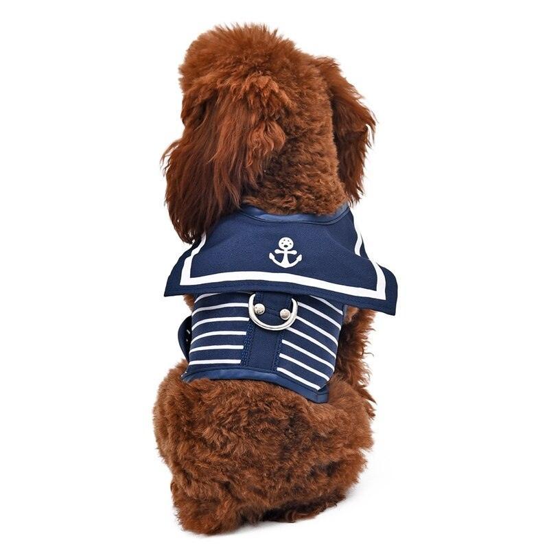 Lisslune | Stylish Navy Striped Dog Harness and Leash Set - Elegant Pet Outfit