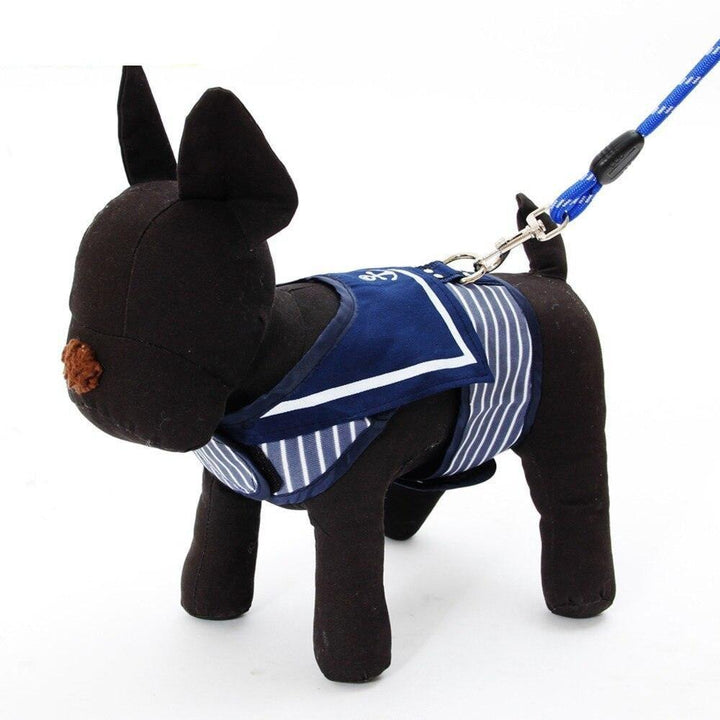 Lisslune | Stylish Navy Striped Dog Harness and Leash Set - Elegant Pet Outfit