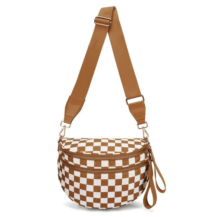 Lisslune | LuxeMosaic Iris Crossbody Bag | Stylish checkerboard purse with adjustable strap for everyday essentials