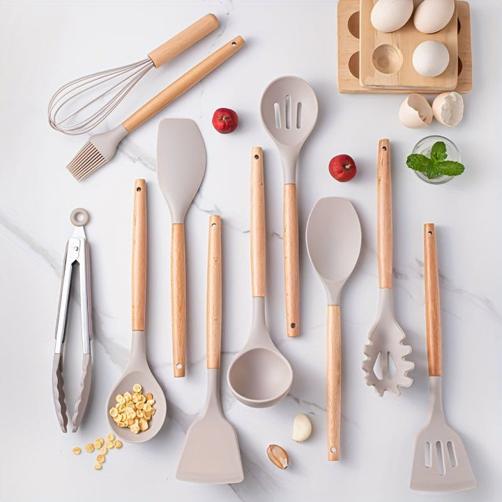 Lisslune | CHEFTouch Utensil Set – 12-Piece Non-Stick Safe Tools with Wooden Handles