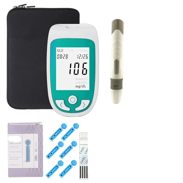 Lisslune | Multifunctional Analyzer Home Cholesterol Test Kit with Lancets Uric Acid Meter Glucose Meter