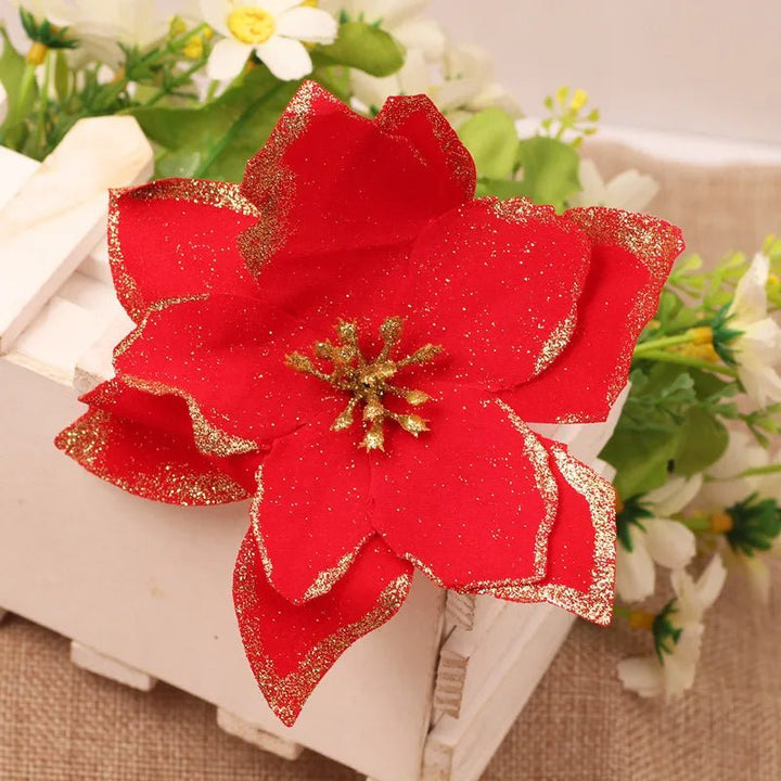 Lisslune | Christmas Artificial Poinsettia Flower Heads Tree Pendants – Beautifully Crafted Artificial Poinsettia Flower Ornaments for a Stunning Holiday Home Makeover