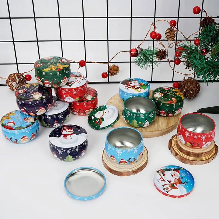 Lisslune | Christmas Candle Round Tin Box Set of 12– Perfect for Candy, Party Decor, or DIY Handmade Candles – Metal Container with Lid (2.2oz)
