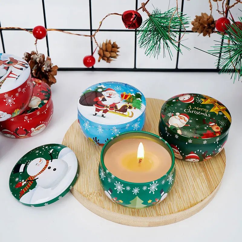 Lisslune | Christmas Candle Round Tin Box Set of 12– Perfect for Candy, Party Decor, or DIY Handmade Candles – Metal Container with Lid (2.2oz)