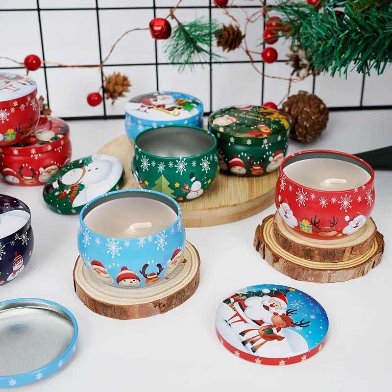 Lisslune | Christmas Candle Round Tin Box Set of 12– Perfect for Candy, Party Decor, or DIY Handmade Candles – Metal Container with Lid (2.2oz)