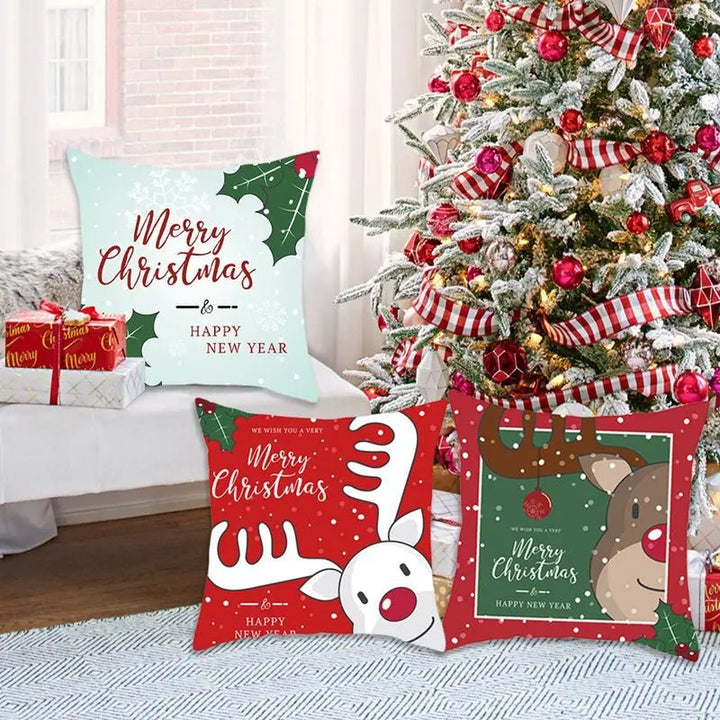 Lisslune | Christmas Cushion Cover – Festive Santa & Elk Design for Holiday Decor & Perfect New Year Gift