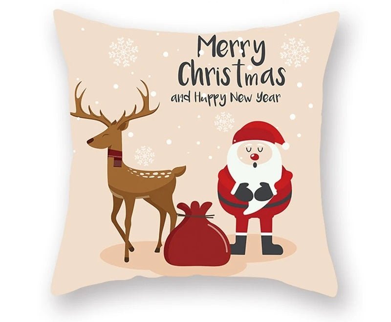 Lisslune | Christmas Cushion Cover – Festive Santa & Elk Design for Holiday Decor & Perfect New Year Gift