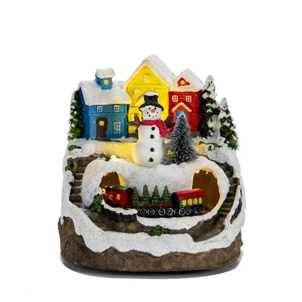 Lisslune | Christmas Figurine with Music & Lights – Snowy House Décor with Snowman for Delightful Holiday Gifts & Home Charm