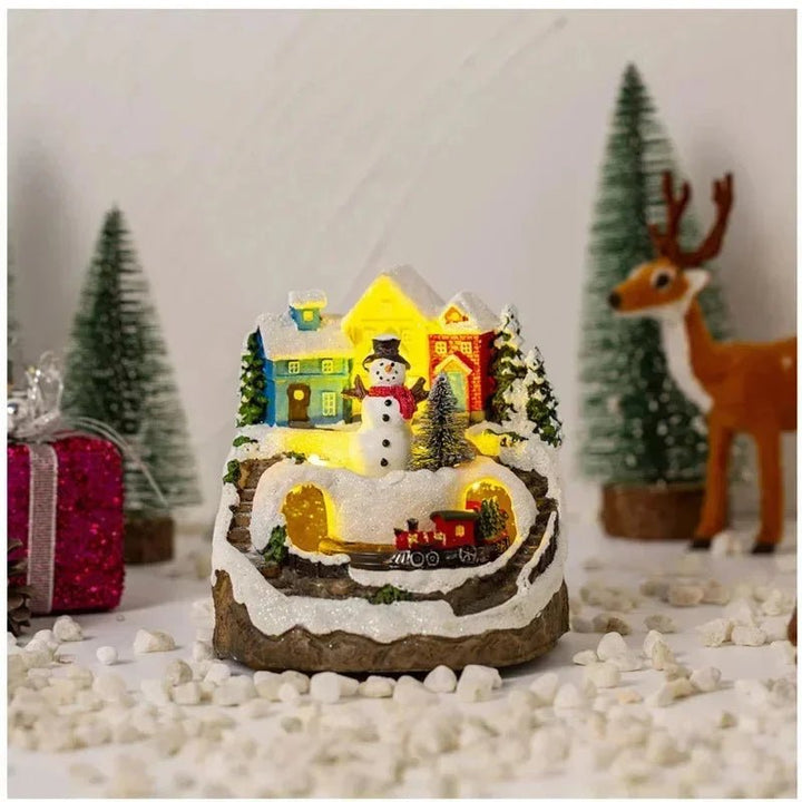 Lisslune | Christmas Figurine with Music & Lights – Snowy House Décor with Snowman for Delightful Holiday Gifts & Home Charm