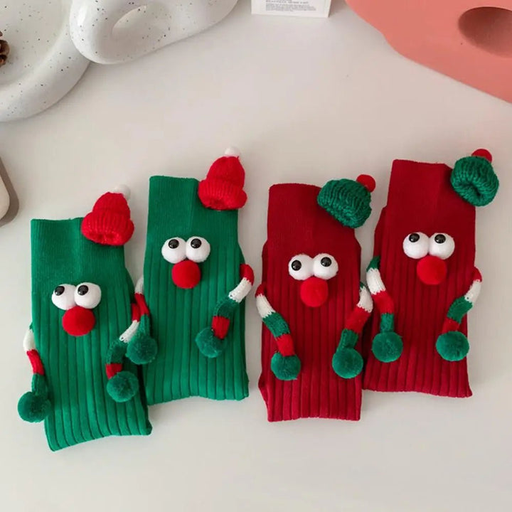Lisslune | Christmas Holding Hands Socks- Elastic Cartoon Socks Perfect Funny Holiday Gift for Winter