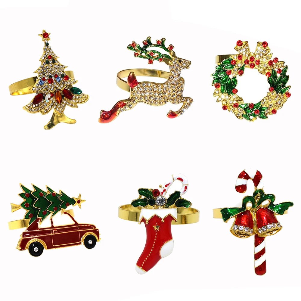 Lisslune | Christmas Napkin Rings – Sparkling Deer & Tree Wreath Holders for Festive Weddings & Holiday Table Decor