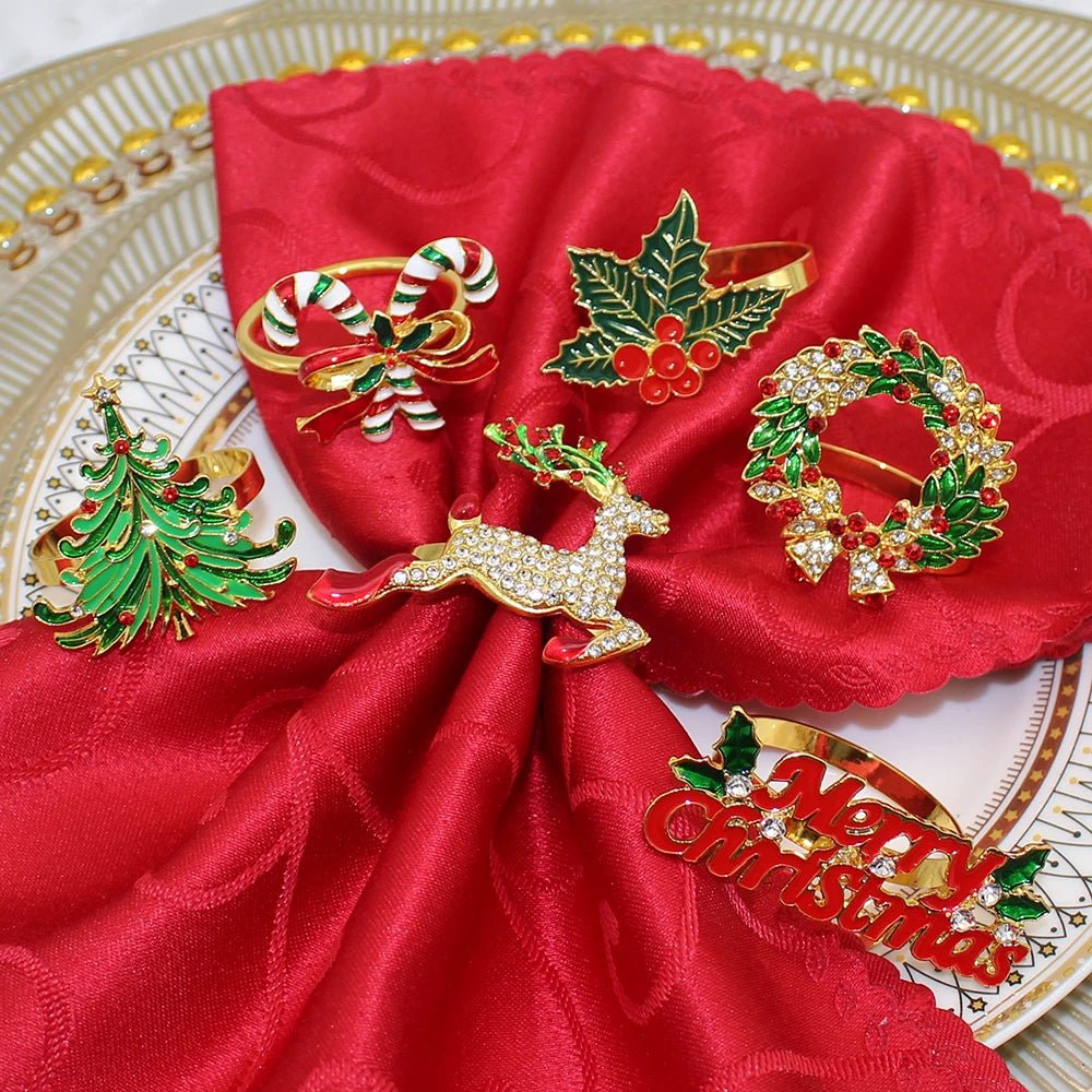 Lisslune | Christmas Napkin Rings – Sparkling Deer & Tree Wreath Holders for Festive Weddings & Holiday Table Decor