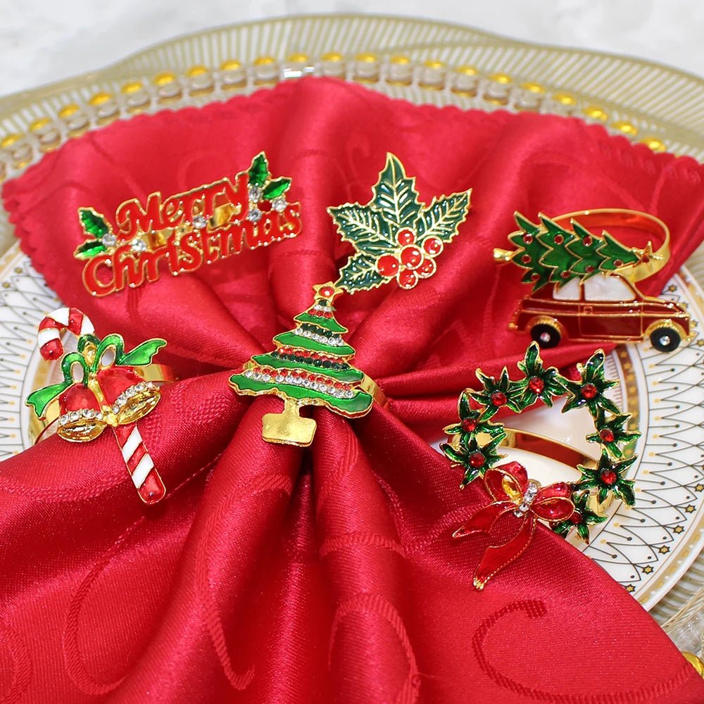 Lisslune | Christmas Napkin Rings – Sparkling Deer & Tree Wreath Holders for Festive Weddings & Holiday Table Decor