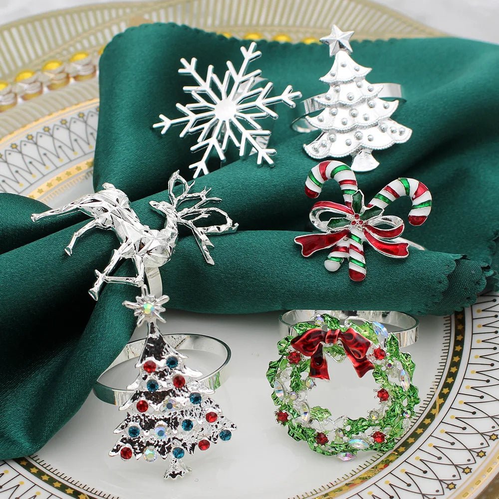 Lisslune | Christmas Napkin Rings – Sparkling Deer & Tree Wreath Holders for Festive Weddings & Holiday Table Decor