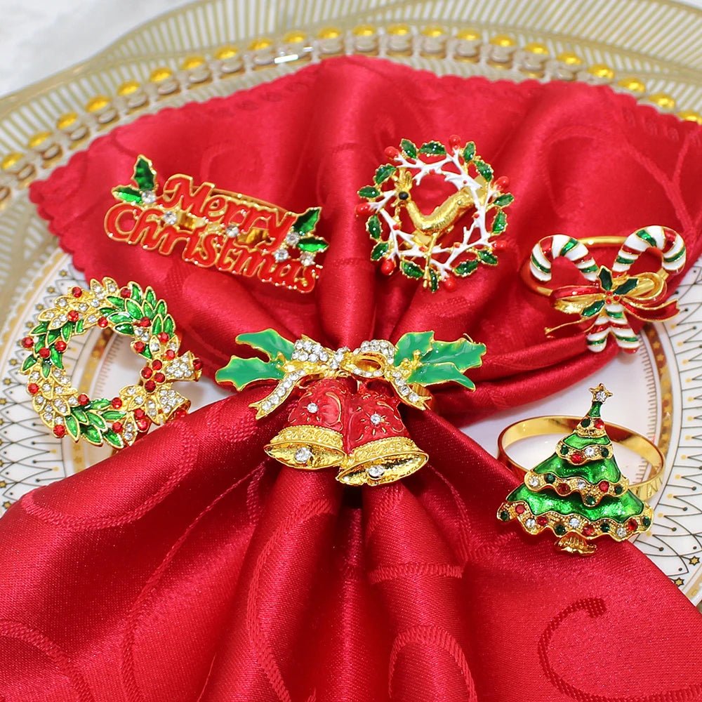 Lisslune | Christmas Napkin Rings – Sparkling Deer & Tree Wreath Holders for Festive Weddings & Holiday Table Decor