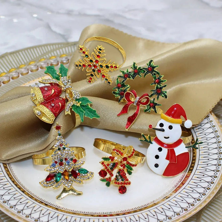 Lisslune | Christmas Napkin Rings – Sparkling Deer & Tree Wreath Holders for Festive Weddings & Holiday Table Decor