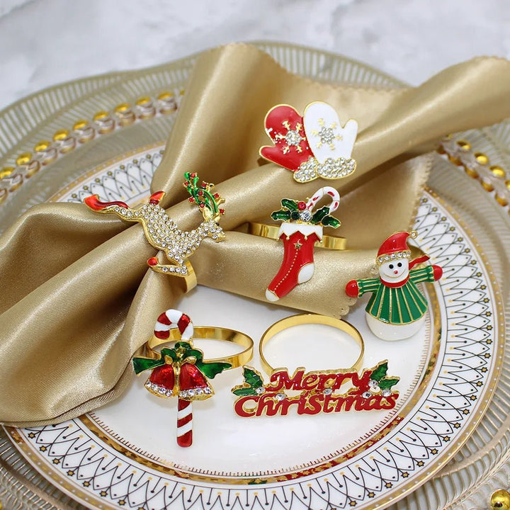 Lisslune | Christmas Napkin Rings – Sparkling Deer & Tree Wreath Holders for Festive Weddings & Holiday Table Decor