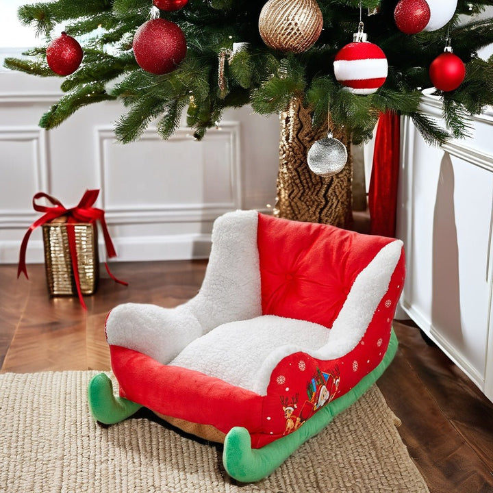 Lisslune | Christmas Sleigh Pet Bed – Warm Cloud Nest for Cats & Dogs, the Perfect Winter Retreat for Your Furry Friends