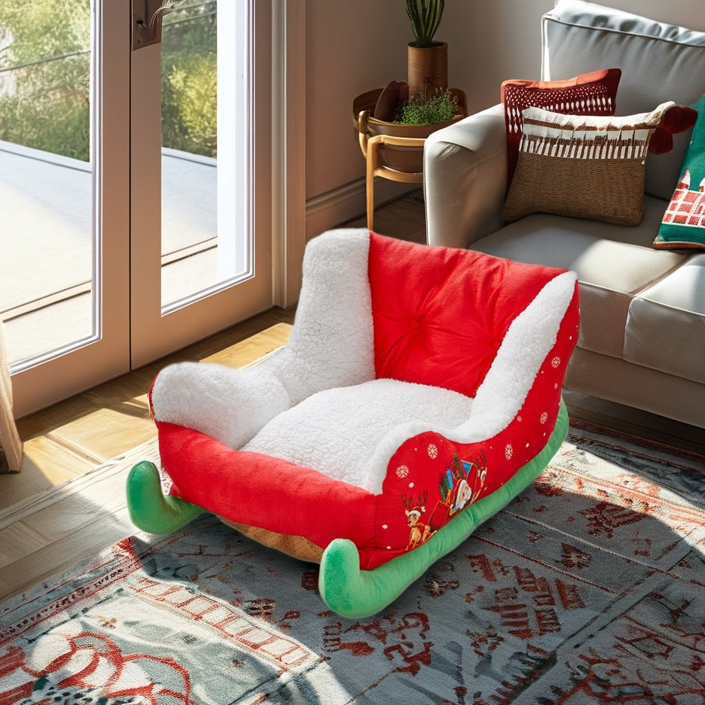 Lisslune | Christmas Sleigh Pet Bed – Warm Cloud Nest for Cats & Dogs, the Perfect Winter Retreat for Your Furry Friends