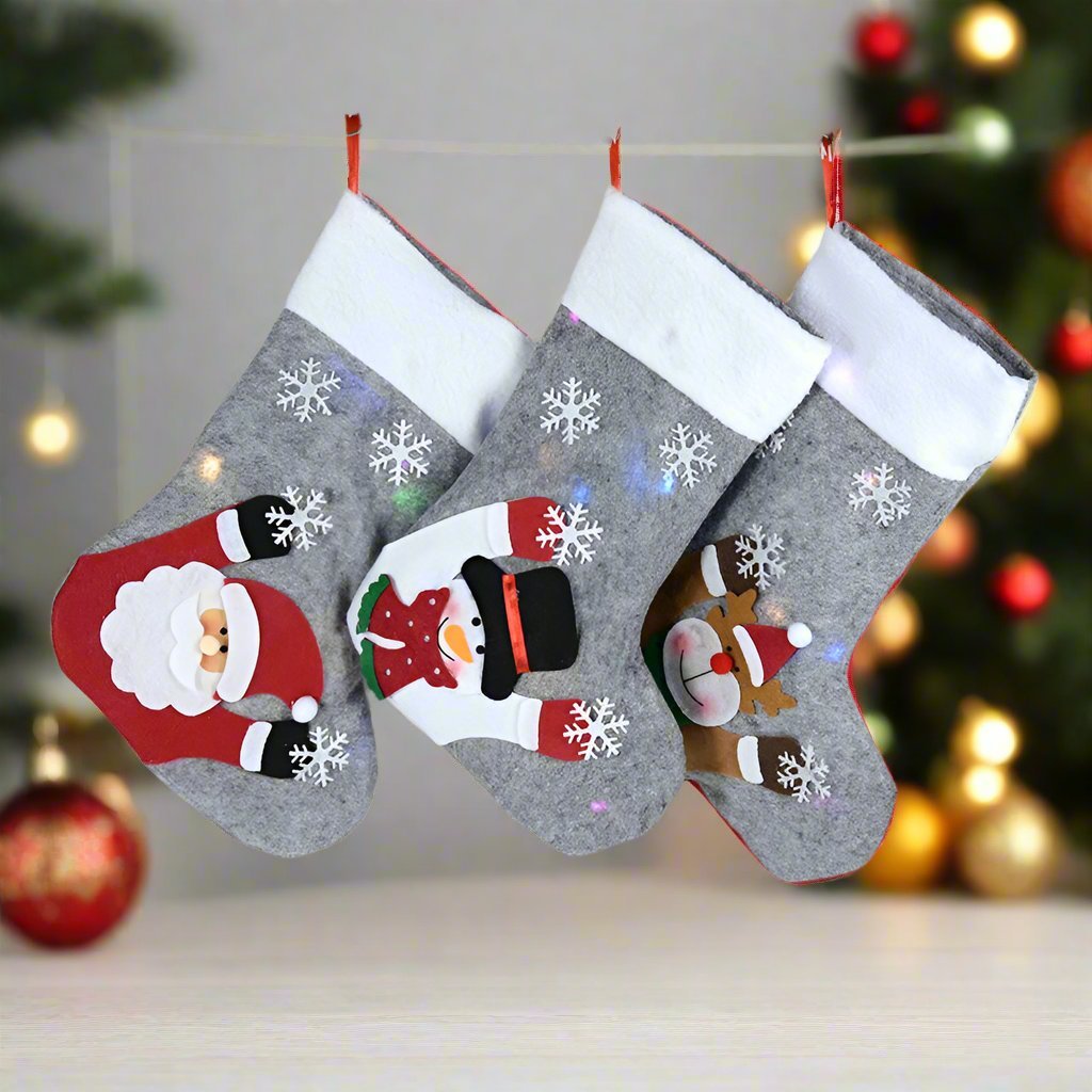Lisslune | Christmas Stockings with LED Lights-  Snowman, Santa, Elk, and Bear Designs Perfect for Adding Festive Cheer to Your Fireplace or Christmas Tree!