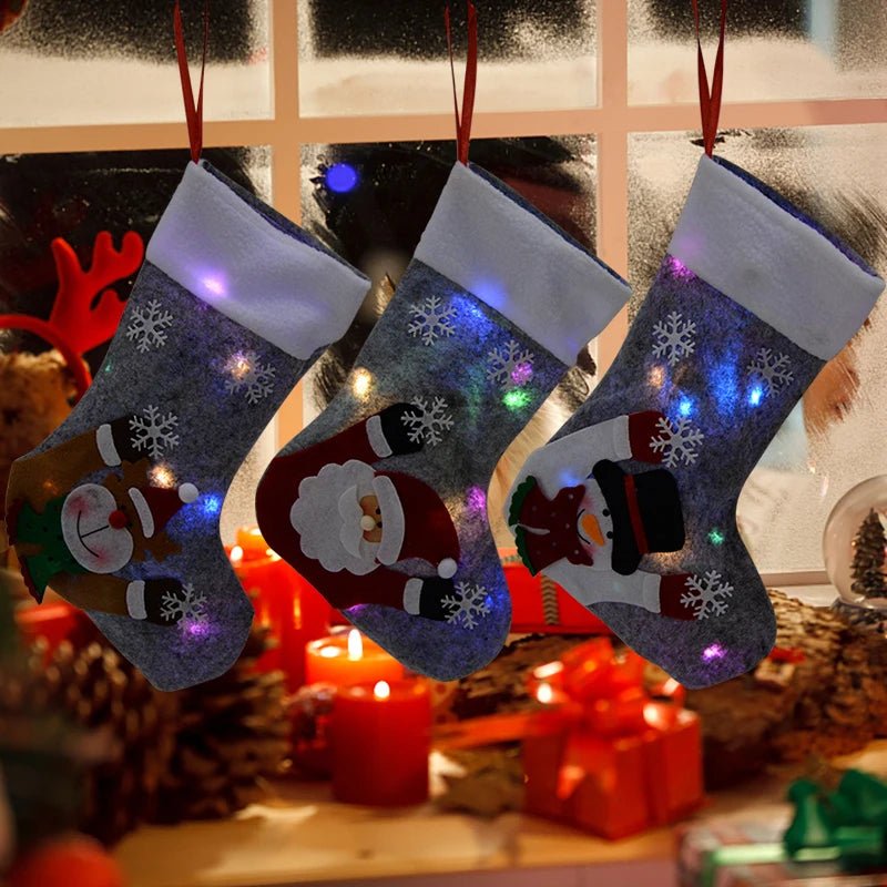 Lisslune | Christmas Stockings with LED Lights-  Snowman, Santa, Elk, and Bear Designs Perfect for Adding Festive Cheer to Your Fireplace or Christmas Tree!