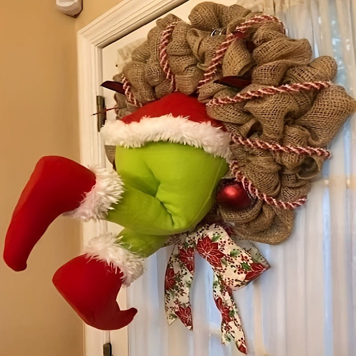 Lisslune | Christmas Thief & Elf Leg Burlap Wreath – Whimsical Holiday Décor for a Playful Festive Touch