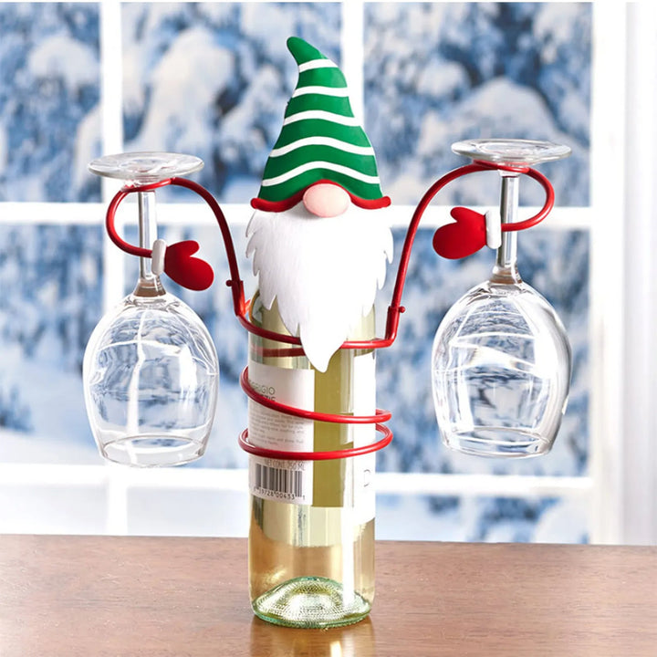 Lisslune | Christmas Wine Bottle & Glass Holder – Unique Decorative Storage Rack for Holiday Home & Kitchen Charm