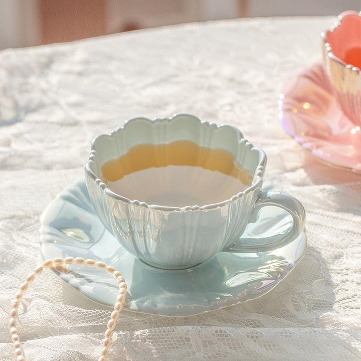 Lisslune | FloraCharm Pearl Flower Cup and Saucer Set – A Magical Coffee Delight