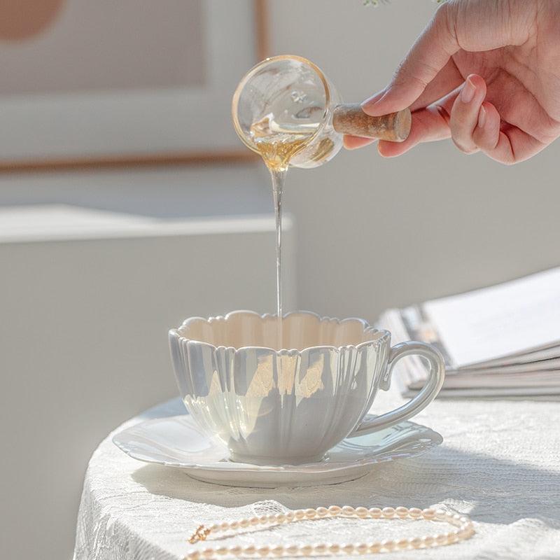 Lisslune | FloraCharm Pearl Flower Cup and Saucer Set – A Magical Coffee Delight