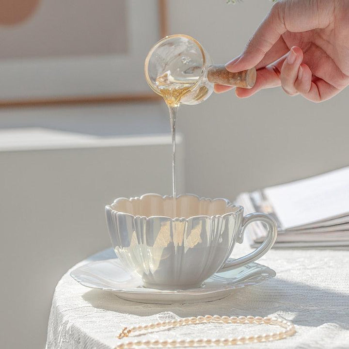 Lisslune | FloraCharm Pearl Flower Cup and Saucer Set – A Magical Coffee Delight