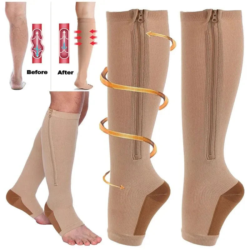 Lisslune | CIRCULOFLEX – Zipper Compression Socks 20-30 mmHg with Open Toe Design