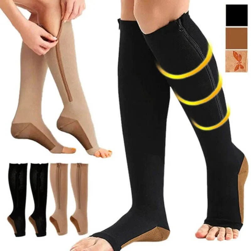 Lisslune | CIRCULOFLEX – Zipper Compression Socks 20-30 mmHg with Open Toe Design