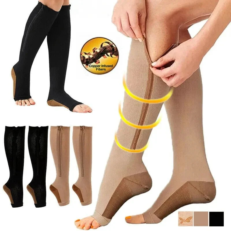 Lisslune | CIRCULOFLEX – Zipper Compression Socks 20-30 mmHg with Open Toe Design