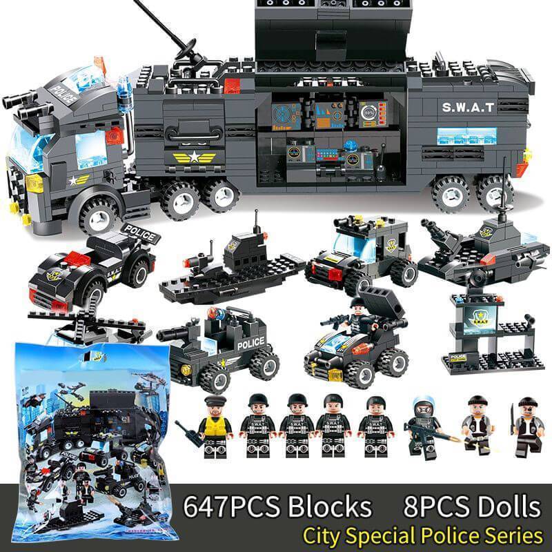 Lisslune | 8 IN 1 City Police Truck Station Building Block Series SWAT Toy Gift For Kids