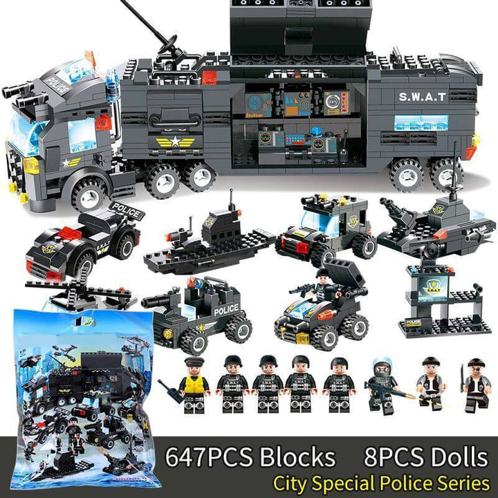 Lisslune | 8 IN 1 City Police Truck Station Building Block Series SWAT Toy Gift For Kids