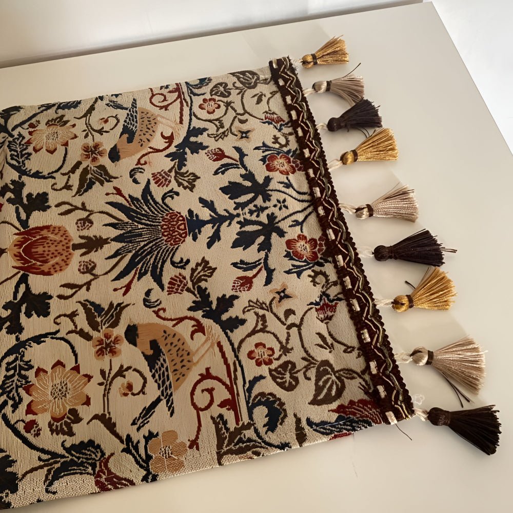 Lisslune | EVERBLOOM LINENS – Elegant Table Runner with Floral & Bird Jacquard Design