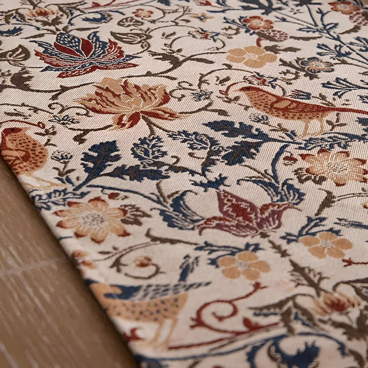 Lisslune | EVERBLOOM LINENS – Elegant Table Runner with Floral & Bird Jacquard Design