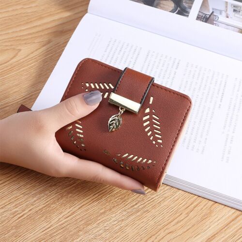 Lisslune | GoldenLeaf PU Leather Wallet with Leaf Charm Design
