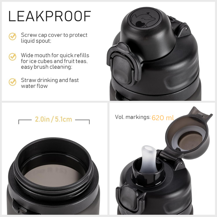 Lisslune | Collapsible 600 ml Silicone Water Bottle - Leakproof & BPA-free