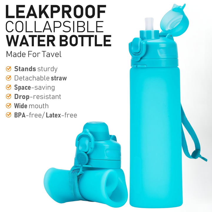 Lisslune | Collapsible 600 ml Silicone Water Bottle - Leakproof & BPA-free