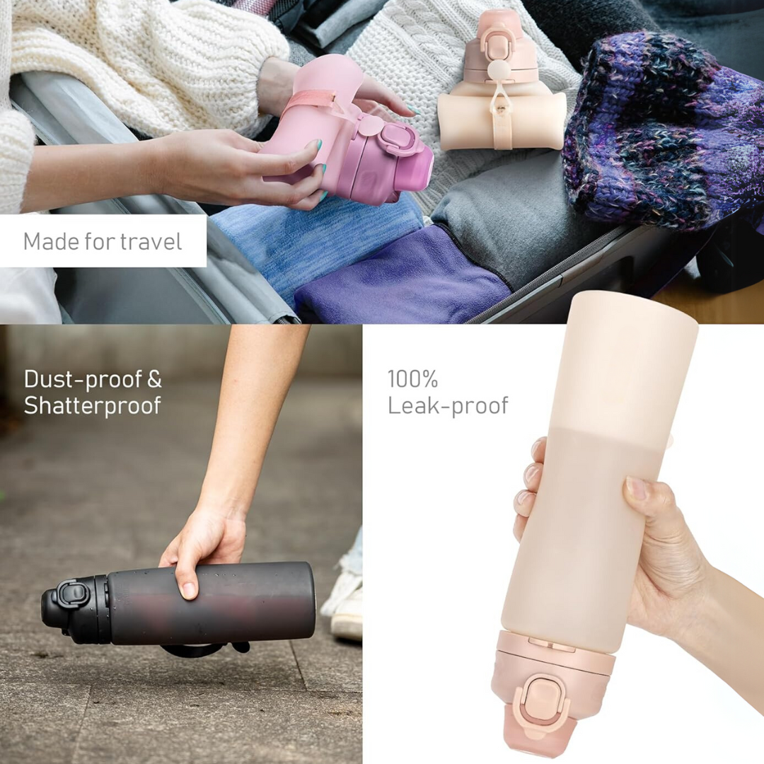 Lisslune | Collapsible 600 ml Silicone Water Bottle - Leakproof & BPA-free