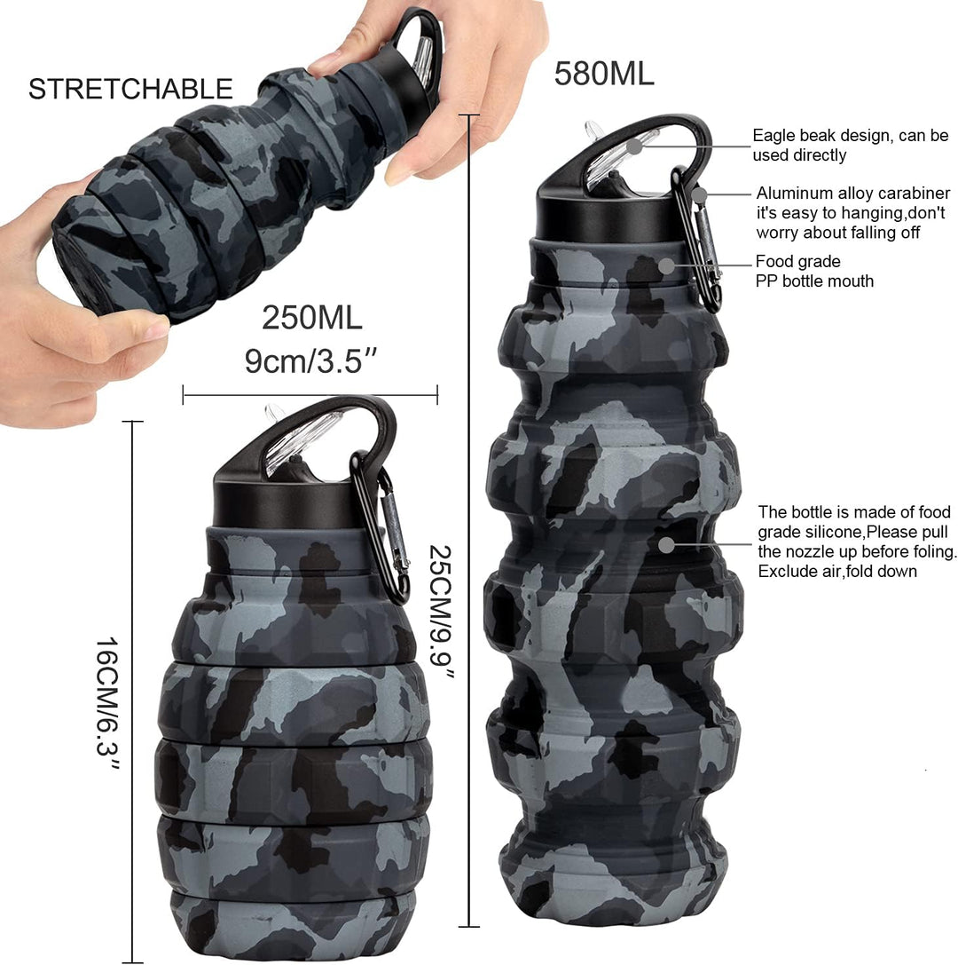 Lisslune | Collapsible Travel Water Bottle - 575 ML Reusable Silicone