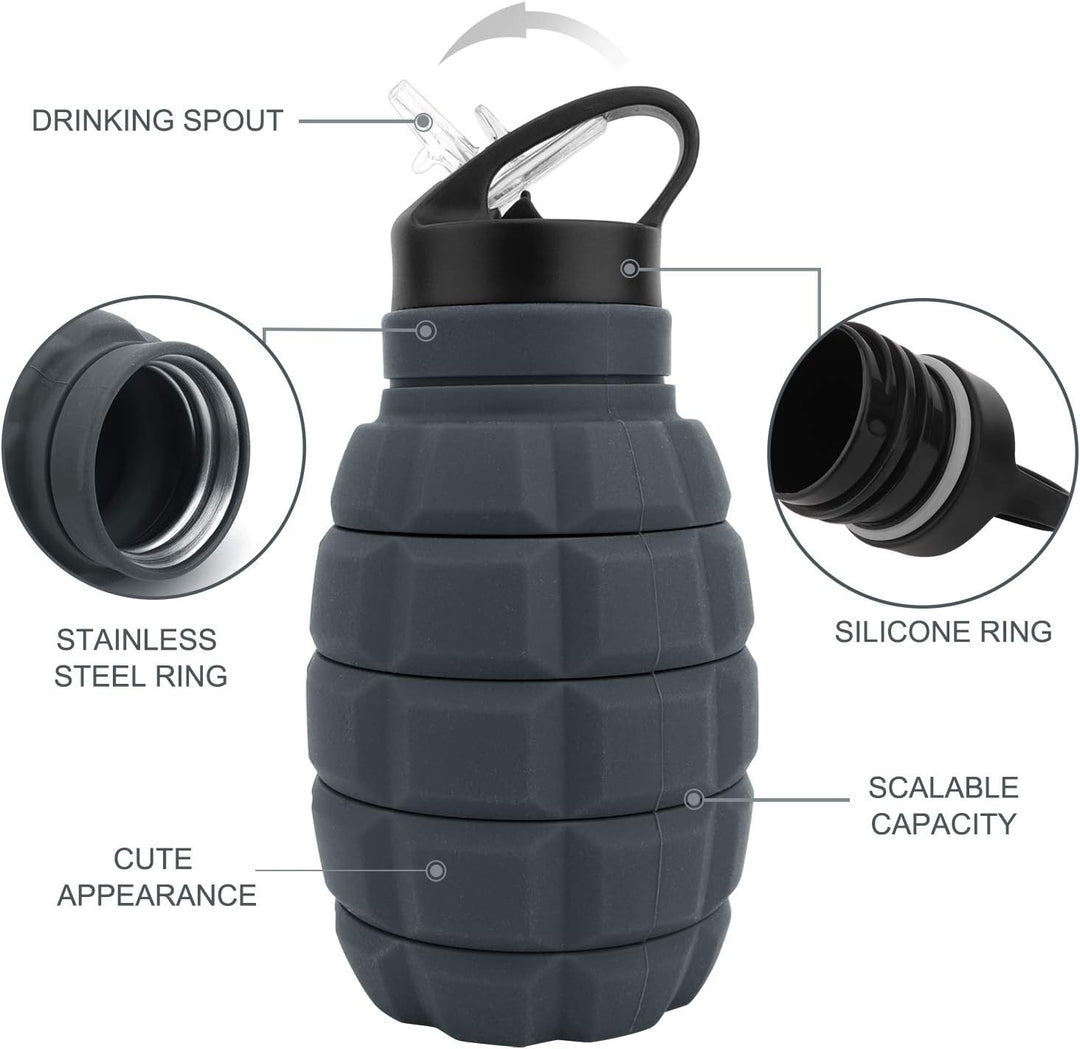 Lisslune | Collapsible Travel Water Bottle - 575 ML Reusable Silicone