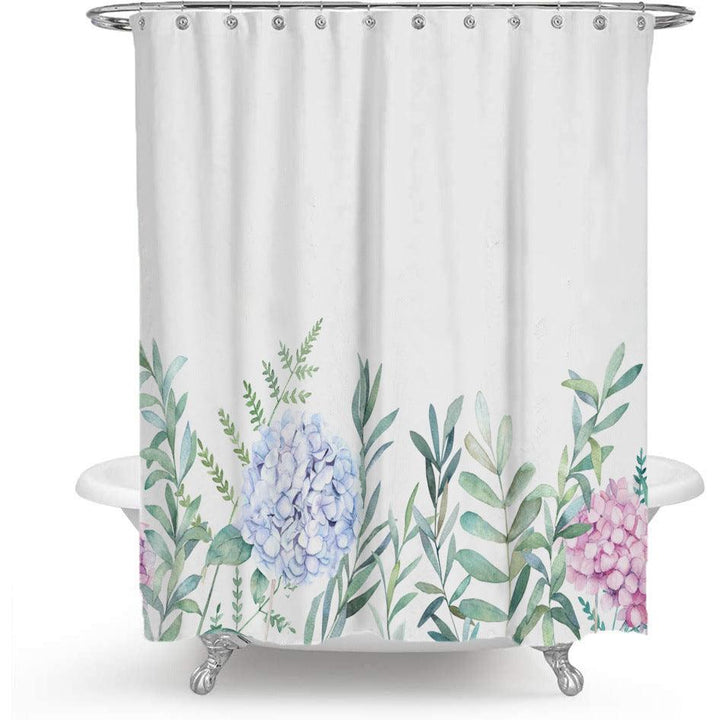 Lisslune | Colorful Floral Print Polyester Shower Curtain with Nordic Green Leaf Design